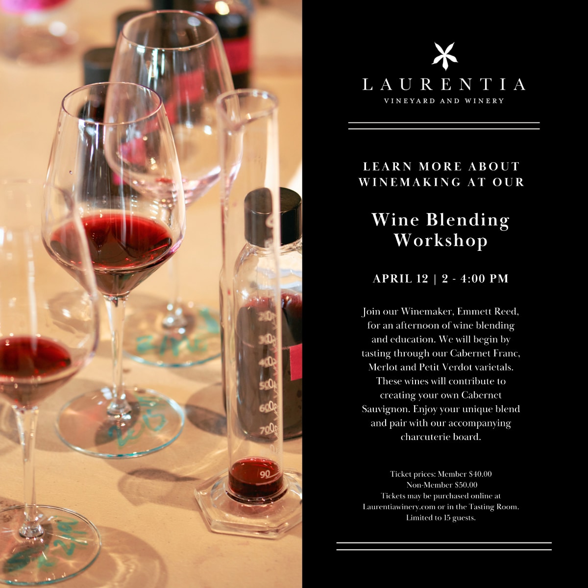 Wine Blending Workshop Graphic for April 12, 2025