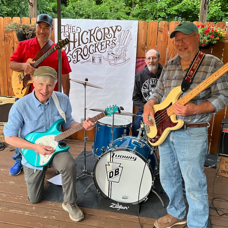 Hickory Rockers with instruments on stage