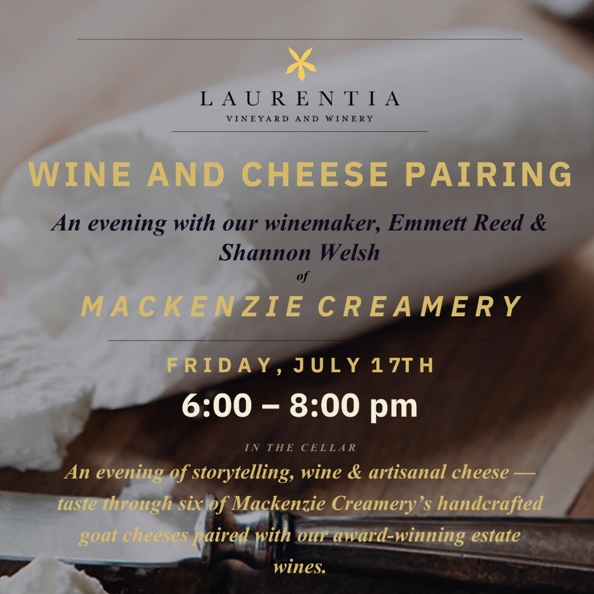 Wine and Cheese graphic with same event details as description