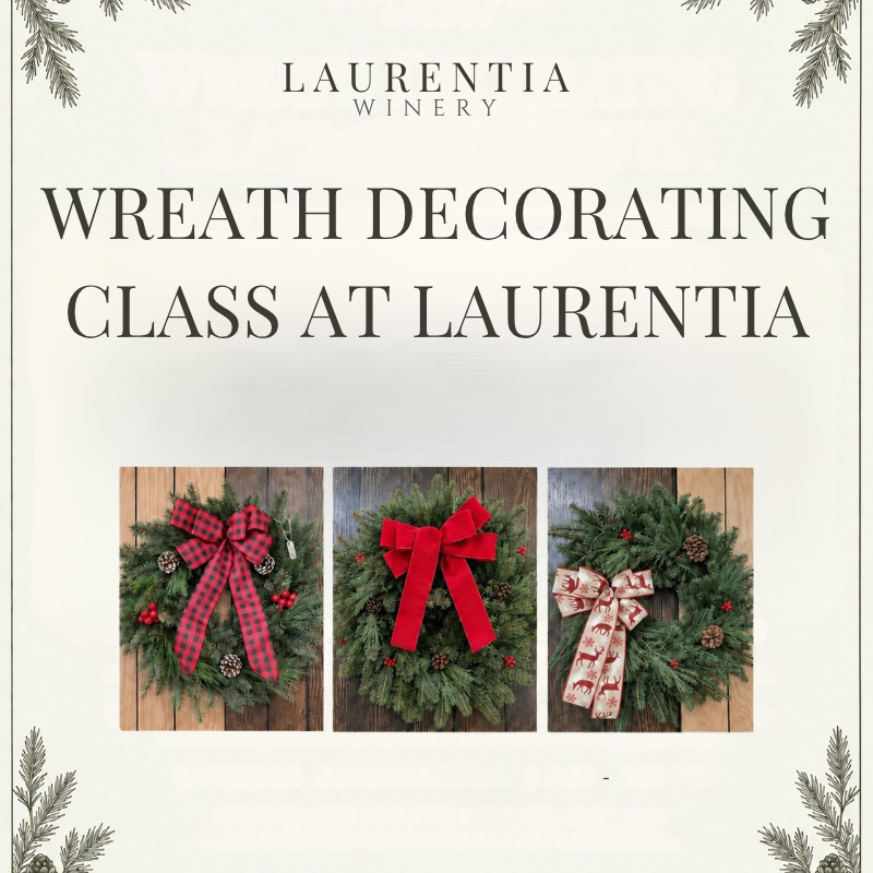 Wreath decorating class graphic with photos of wreathes