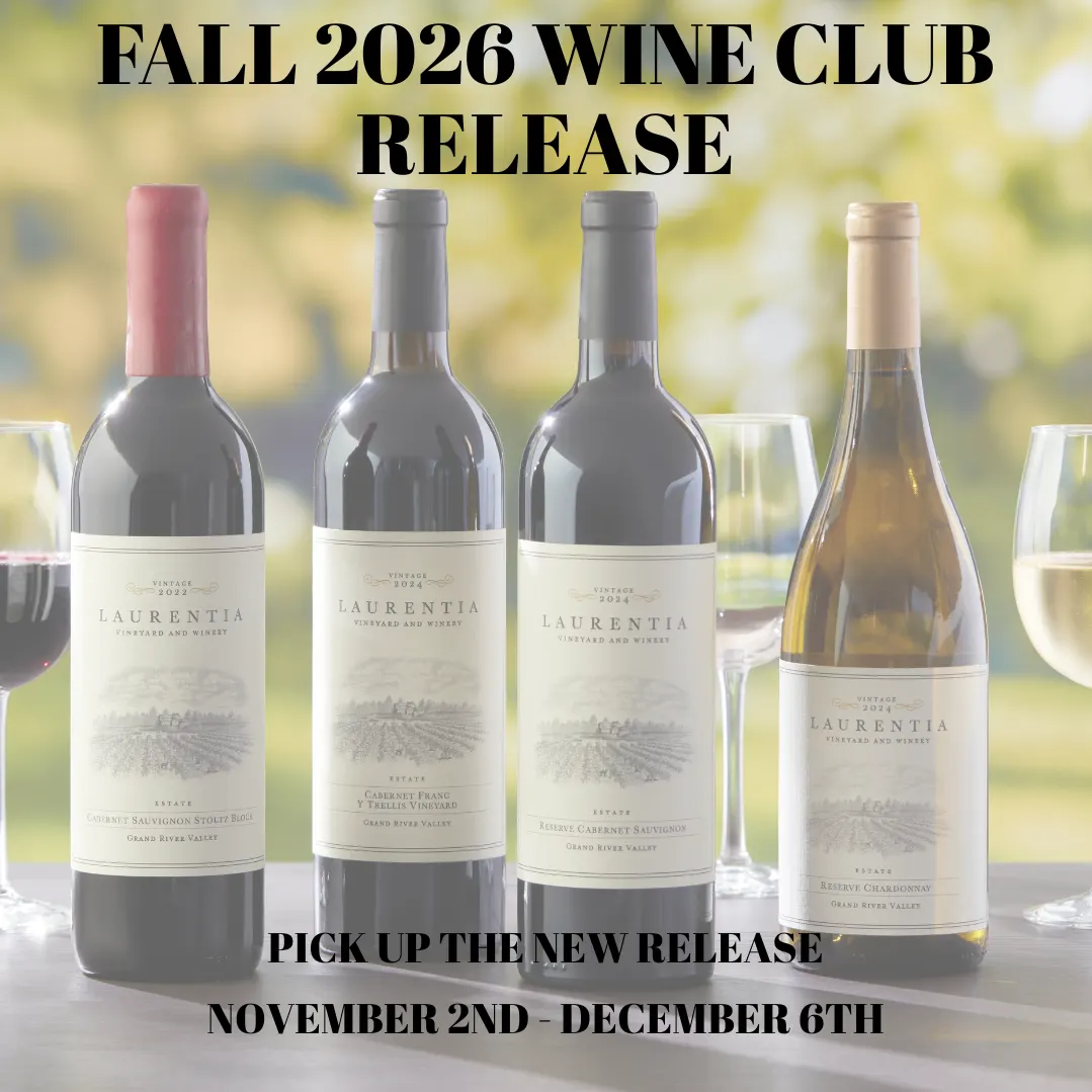 Fall 2026 Wine Club release graphic with row of wine bottles on table